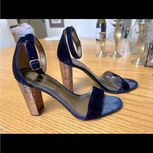 Marc Fisher Women's Zack Velvet & Glitter Blue Peep Toe Heel Pumps Black 8.5